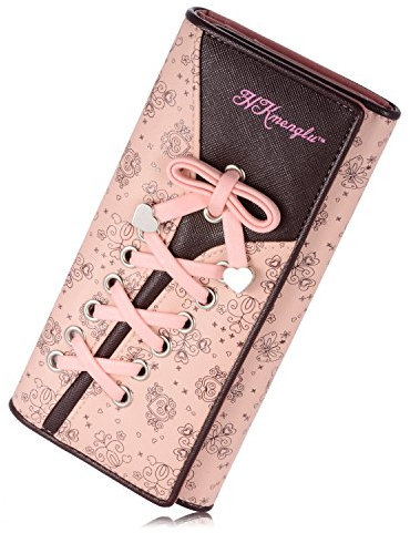 NICHOLY Damen Elegant Süß Leder Geldbörse Damen Blumen Schnürsenkel Schuhband Portemonnaie Geldbeutel Rosa (Rosa)