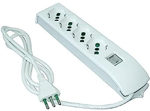 Fanton 4101004 Multipresa Fido 4 Prese Bibasso/Tedesche 2P+T 16A con Cavo e Interruttore di Sicurezza, bianca, 1.5 m