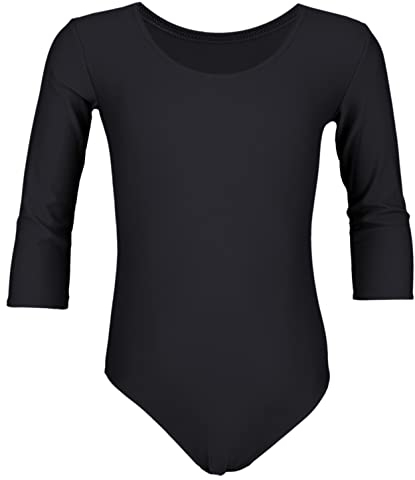 Aquarti Mädchen Ballett Trikot 3/4 Arm Gymnastik Ballettanzug, Farbe: Schwarz, Größe: 128