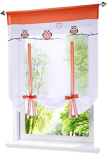 BAILEY JO 1er-Pack Raffrollo mit Tunnelzug Eule Stickerei Rollos Voile Transparent Vorhang (BxH 80x140cm, orange)