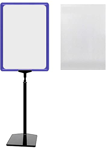 4 Plakatständer DIN A3 Rahmen blau mit U-Tasche, Ständer Kunststoff schwarz, Teleskopständer mit Fuß eckig und Stahleinlage, Kundenstopper höhenverstellbar bis 68 cm, Aufsteller