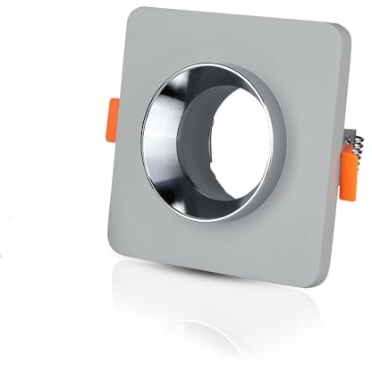 Portalampada LED da Incasso GU10 Corpo in Gesso Quadrato Colore Grigio con Finitura Cromata