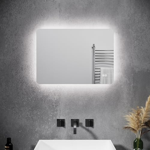 ELEGANT Led Badspiegel 50x70 cm Badspiegel mit Beleuchtung und Touchschalter Badezimmer Wandspiegel Energiesparend LED Badezimmerspiegel IP44