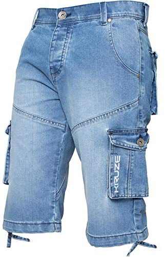 Ze ENZO Short cargo en jean pour homme - Très résistant - Grande taille