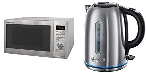 Russell Hobbs RHM2563 25L Digital 900w Solo Microwave Stainless Steel & 20460 Quiet Boil Kettle, Brushed Stainless Steel, 3000W, 1.7 Litres