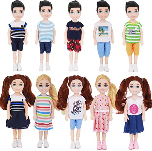 Lembani 5 Inch Mini Dolls - 10 Pcs Dollhouse People Set, Small Doll for Girls and Boys, Doll House Accessories Birthday