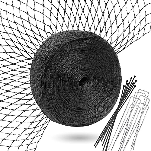lampox Vogelschutz-Netz schwarz, Obstbaumnetz, Gartennetz, Teichnetz, Pool Netz, Vogelabwehr-Netz, Laubnetz, robust, 30x Erdhaken & 30x Kabelbinder (8 x 8m)