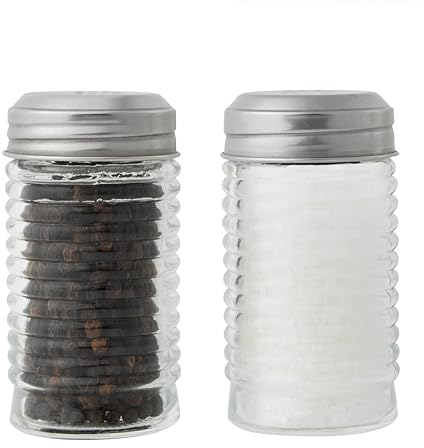 Salter Beehive Salt & Pepper Shaker Set – Set of 2 Salt & Pepper Pots, BPA-Free Ribbed Soda Glass, Screw Cap Lid, for Spices & Seasoning, for Café's, Restaurants, Holds 86g Salt & 45g Ground Pepper
