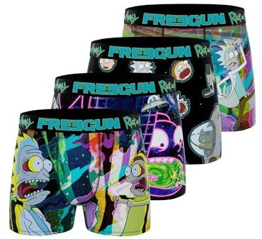 Freegun Caleçon Homme Multi-Sport, Boxer Homme, RICK AND MORTY, Maintien Anti-Glisse et Doux (Lot de 4), Taille 3XL - Vert