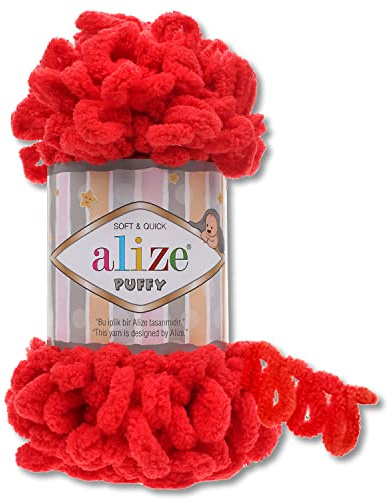 Wohnkult Alize 100 g Puffy Wolle in 62 Auswahl Schlaufenwolle Stricken und Häkeln ohne Hilfsmittel (56 | Rot)