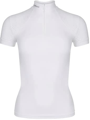 LeMieux Women’s Equestrian Show Shirt - Short Sleeve Horse Show Competition Top - Athletic Shirts & Horseback Riding Apparel - (White/UK16)