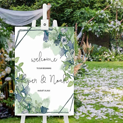 Panneau de bienvenue en bois personnalisé Welcome to Our Beginning Wedding Greenery Sign Décoration de mariage rustique Décorations de mariage et de réception 76,2 x 50,8 cm