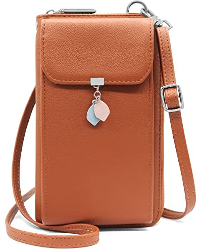 HNOOM Handytasche mit Geldbörse zum Umhängen, RFID Schutz, PU Leder Handy Umhängetasche Damen, Klein Handy Tasche Damen Crossbody Bag mit 10 Kartenfächer für Handy Unter 6.9 (Braun)