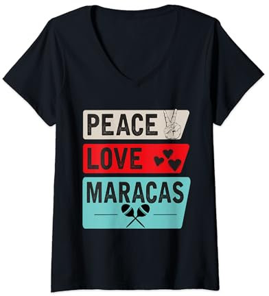 Peace Love Maracas Strumento Musicale Maracas Shakers Giocatore Maglietta con Collo a V
