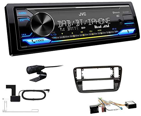 JVC KD-X472DBT 1-DIN Autoradio Bluetooth USB inkl DAB Antenne Einbauset passend für Volkswagen VW Up Baujahr 2011 bis 2016 Piano Black inkl Canbus