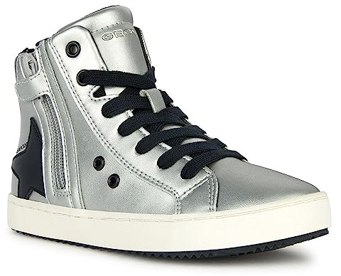 Geox Girl'S J Kalispera Sneakers, Dk Silver Black, 10 UK