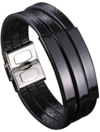 Ayoiow Männer Armband Indianer, Armreif Edelstahl Armbänder Herren Leder 3 Lagiges ID Armband