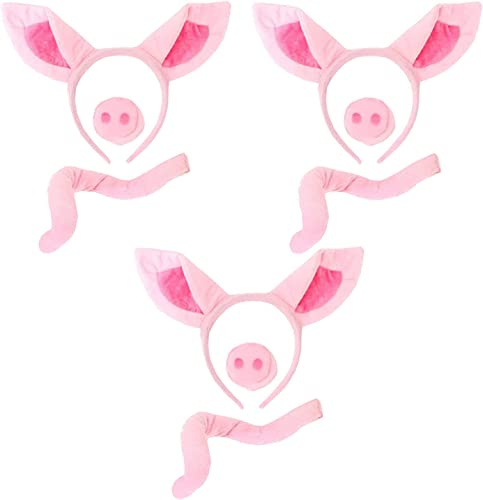 I LOVE FANCY DRESS 3 Schweine Kostüm Zubehör Kit für Erwachsene - Rosa Ohren Stirnband, Weiche Fake Schweinsnase und lockiger Schwanz Set - Einheitsgröße - 3 Stück