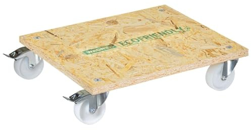WAGNER Transportroller Transporthilfe 1617 I Möbelroller aus OSB 25 mm I 59 x 49 x 12 cm, Tragkraft 400 kg I Schwerlastrollbrett Umzug, Gewerbe I Rollbrett mit Bremsen&Aufhängeloch I FSC® I Made in DE
