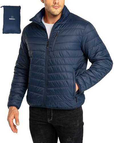 33,000ft Gilet Smanicato uomo Invernale Leggero Con Colletto Alto Giubbotto Giacca Trapuntata da uomo Impacchettabile per uomini corsa golf escursioni equitazione Blu Scuro L