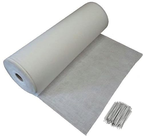 WUEFFE Géotextile + 100 piquets – Tissu Non tissé Anti-Mauvaises Herbes – Toile Anti-Racine TNT paillis (200 g/m², 1 x 50)