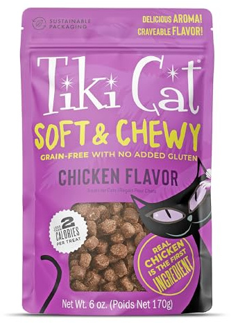Tiki Cat Soft & Chewy Treats, Chicken Flavor, 3 Calories Per Treat with Grain-Free and No Added Gluten, 6 oz Pouch (Pack of 1)