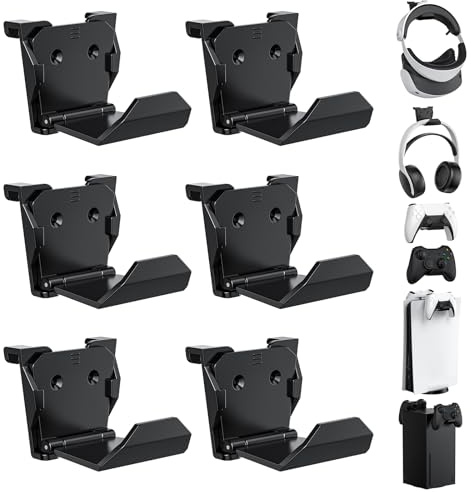 KUNSLUCK 6 Stück Wandhalterung für P5, Xbox, Switch Controller & Headset - Kleber/Schrauben Installation (Schwarz)