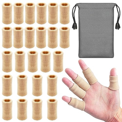 LAPOHI 30 PCS Finger Sleeves with 1 Storage Bag, Sports Finger Protectors Thumb Splint Brace Support, Elastic Finger Tape for Relieving Pain Arthritis Trigger Finger Basketball