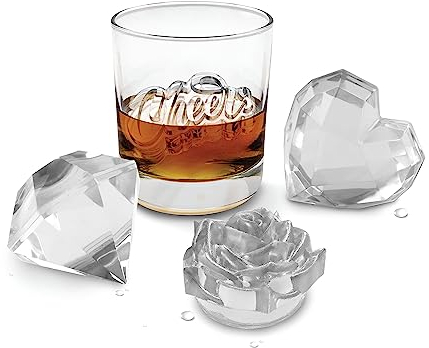 Tovolo Set di 4 stampi per ghiaccio a forma di cuore, diamante, applausi e rose/stampi per ghiaccio a lenta fusione per whisky, cocktail, caffè, bibite, bevande divertenti e regali