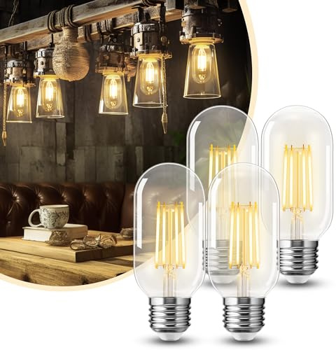 4 Pack LED Edison Bulbs, 4W Edison Light Bulbs, Antique LED Filament Bulbs 40W Equivalent, E26 Base, T45 LED Bulb with Clear Glass, Warm White 2700K, Non Dimmable, Great for Home, Bedroom, Office