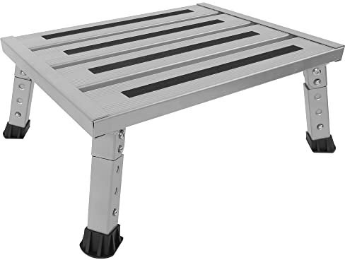 ILOKNZI Adjustable Height Aluminum Campervan/Motorhome Step, Caravan Step, Foldable Platform Step Stool, Supports Up to 300KG, Non-Slip Rubber Feet, Easy to Carry