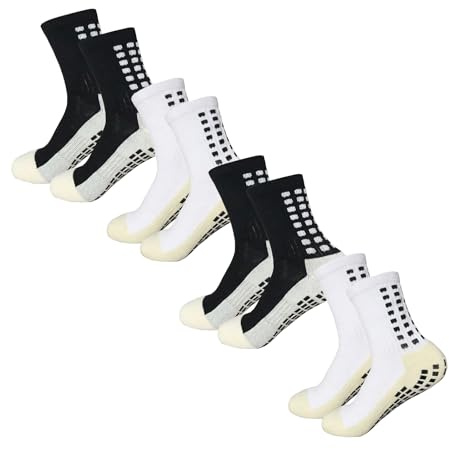 Yufree 4 Pairs Mens Grip Soccer Socks Non Slip Grippy Women Socks for Football Basketball Sports