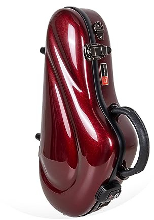 Crossrock Gebogener Sopransaxophonkoffer, 100% Fiberglas, Hartschale mit Rucksackgurten, TSA-Schloss, Rot (CRF1020CSRD)