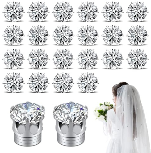 PEUTIER 24 Stück Schleier Gewichte, Schleiergewichte Hochzeit Magnetischer Diamant Glänzend Krone Strasssteine Hijab-Magnete für Kleidung Schals Frauen Mädchen Braut Kathedrale Hochzeitsschleier