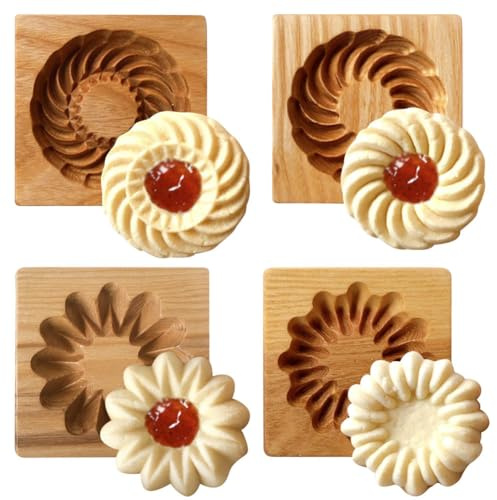 4 Pieces Wooden Cookie Molds Biscuit Carved Wooden Mould DIY Cookie Stamps Cookie Cutter Funny 3D Press Embossing Mold for Christmas Baking Tool,Sandwich Style