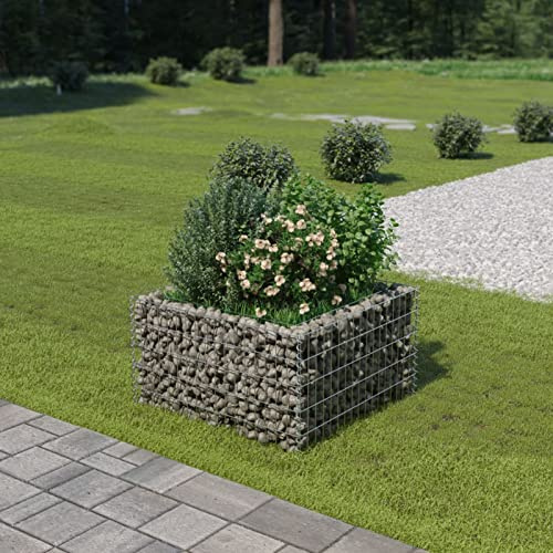 Gecheer Gabion Raised Bed - Galvanised Steel, 90x90x50 cm, High Load Capacity, Garden/Patio Use Model143557