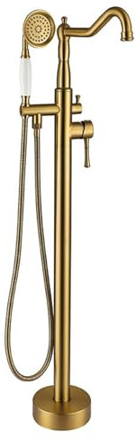 Mitigeur Baignoire Sur Pied Monotrou 2 Modes Robinet de Baignoire avec Douchette,Or Brossé