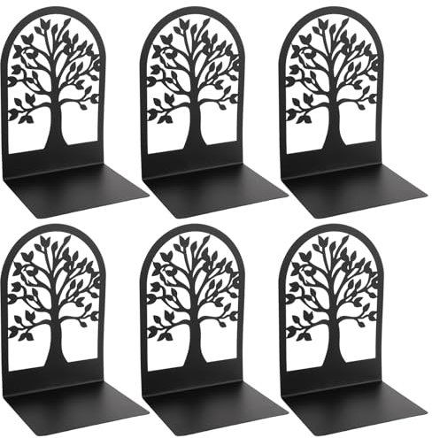 APACALI 6 Stück Metall Buchstützen, 12x9x17.6CM, Schwarz, für Regale, Büros und Zuhause