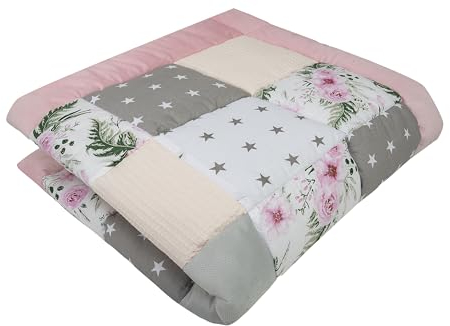 Medi Partners Krabbeldecke für Baby Spielmatte 100% Baumwolle Krabbelmatte - 100x100cm Krabbeldeck Dick Weich Decke Laufgittereinlage Babydecke Minky Waffel Spielbogen (Rosa Blumen)