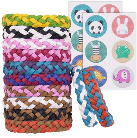 ORUZA 12PCS Mosquito Repellent Bracelet Deet-Free Natural Insect Mosquito Bands Adjustable Leather Repellent Mosquito Wristbands with 2 Mosquito Repellent Stickers for Adults & Kids