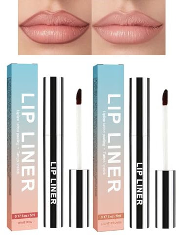 Peeling Lippenkonturenstift - 2 Farben Peel Off Lipliner Hellbraun & Burgunderrot - Abziehbarer Lip Stain Wasserfest & Langlebig - Flüssigkeit Lip Plumper Matte - Lip Tint Peel Off Highly Pigmented