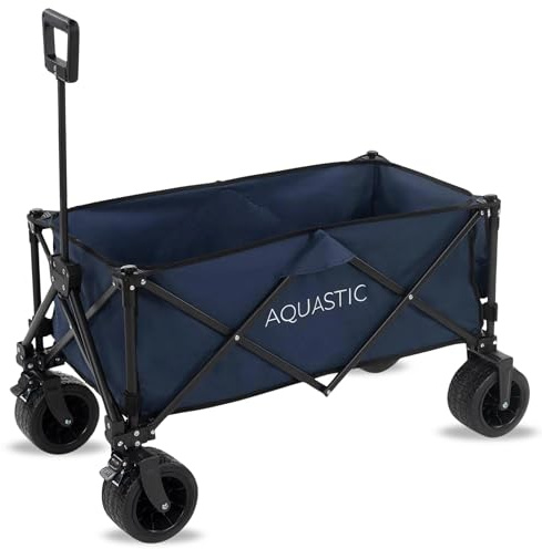 Aquastic - Carrello Pieghevole Caro 90x47x55 cm - Carrello Da Trasporto Resistente Con Grandi Ruote 127L Per Spiaggia Giardino E Campeggio Blu Navy