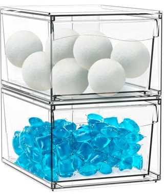 2 Stück Waschmittel Pods Aufbewahrung, Lagerung Waschmittelbox, Acryl Waschpulver Aufbewahrungsbox, Wäschepods Behälter für Trocknerball Trocknertücher Kleiderklammern Badebomben Duftverstärker