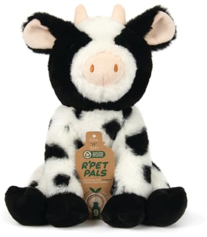 L & P Home & Gifts Lesser & Pavey Rpet pals Moo Moo sitting cow Teddy Bear For Kids | Made Up of Recycled Bottles | Stuffed Animal Soft Toys | Ideal For Birthday or Baby Gift