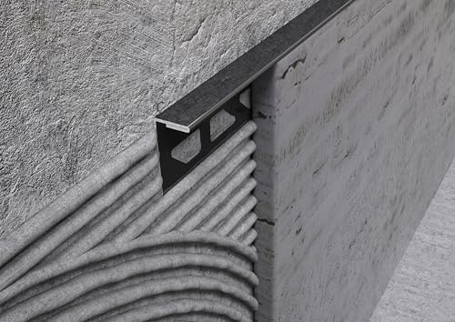Minuta Profili Profili In Acciaio Terminali Profili Per Piastrelle Decorazioni Angoli Rivestimenti Di Ceramica Mosaico E Marmo Profilo Pavimento Nero Opaco Barra 2,5 M Facile Da Installare (12 MM)