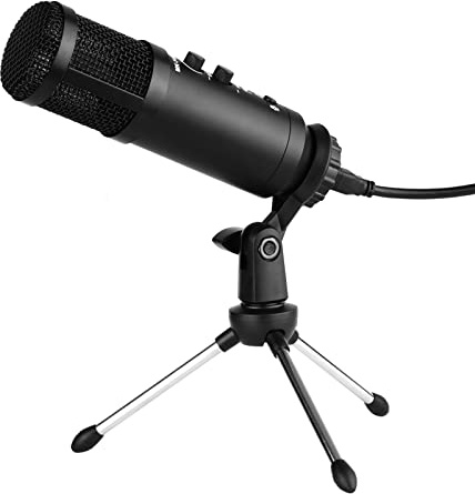 Kondensatormikrofon, Computer-Mikrofon-Set mit -Stativ aus Metall, Windschutzscheibenkabel für Musikaufnahmen, Live-Streaming, Online-Singen (Runder Kopf)