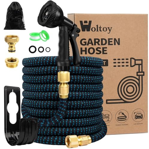 Flexibler Gartenschlauch 15M/50FT, Strapazierfähiger 3 lagiger Latex Wasserschlauch 3/4 Zoll und 1/2 Zoll Metallanschlüsse, 3450D-Gewebe, knickfrei, Garden Hose Schlauch mit 10-Funktions-Spray