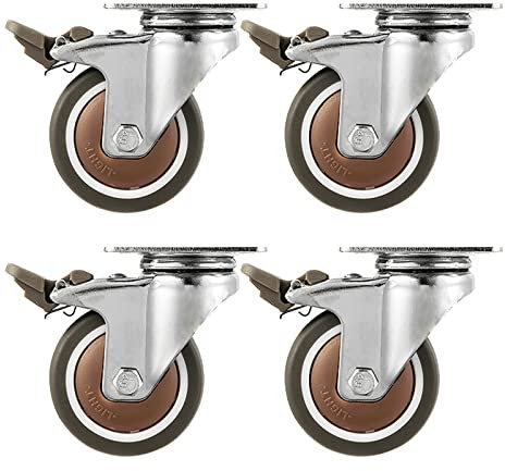 LFONDIGE 50 mm Silent Rubberers-Möbel, Traglast 150 kg/4 Stück, Ersatzwagen-Drehrollen, Drehgelenke mit Bremsen, für Pflanzentabletts/Nachttische/Geräte/C (4 Stück)