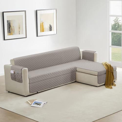Homebliss Sofa Überzug L Form 300cm Wasserdicht, Couch Überzug für Katze und Hund, Sofaschone Universell Reversibel, Hellgrau