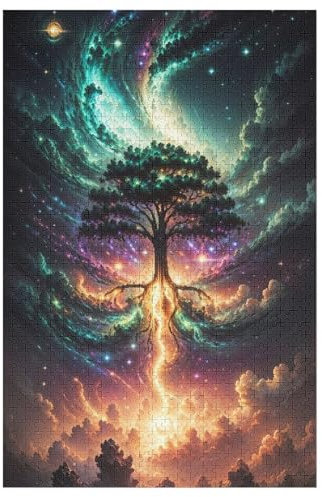 Kosmischer Lebensbaum 1000 Teile Puzzles, Wood Craft, Hochwertiges Modernes Puzzle, DIY, Für Erwachsene Und Kinder Ab 12 Jahren, （78×53cm）
